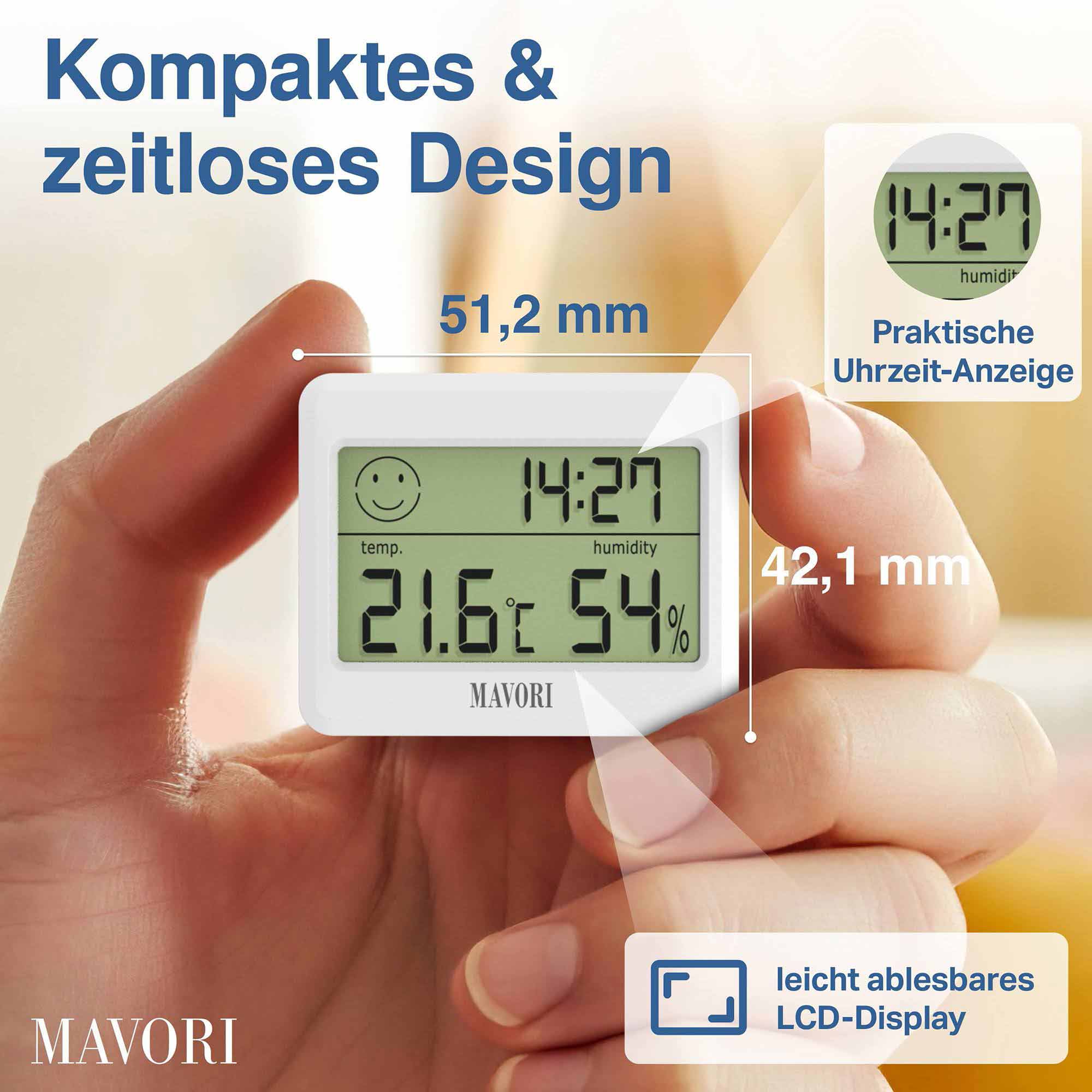 DIGITALER HYGRO-THERMOMETER inkl. UHR - kompakt und mit präzisen Messwerten - NEU
