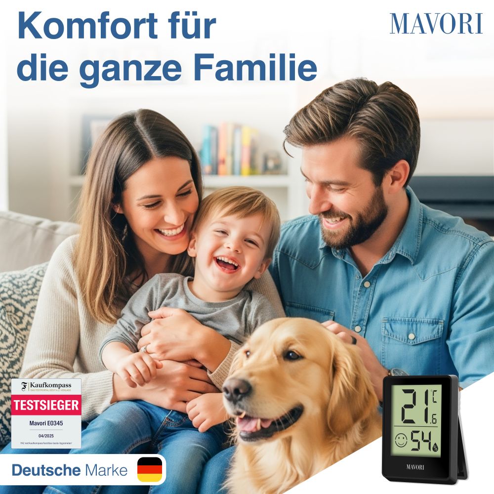 DIGITALER HYGRO-THERMOMETER E0345 - kompakt und mit präzisen Messwerten - TESTSIEGER BEI FAZ-KAUFKOMPASS