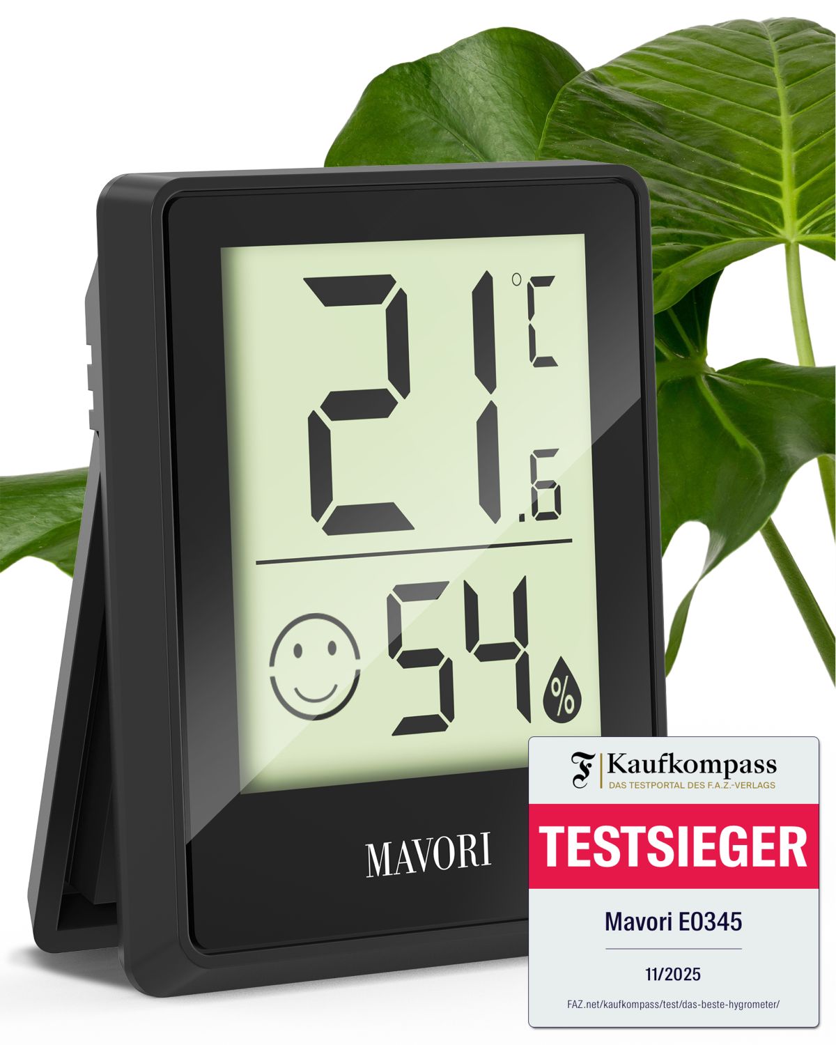 DIGITALER HYGRO-THERMOMETER E0345 - kompakt und mit präzisen Messwerten - TESTSIEGER BEI FAZ-KAUFKOMPASS
