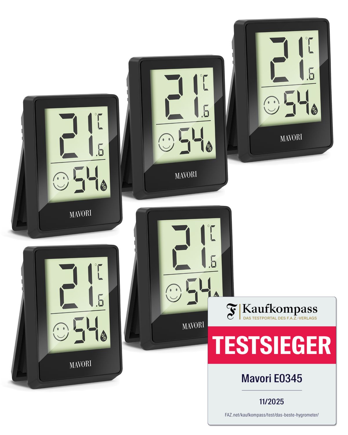DIGITALER HYGRO-THERMOMETER E0345 - kompakt und mit präzisen Messwerten - TESTSIEGER BEI FAZ-KAUFKOMPASS